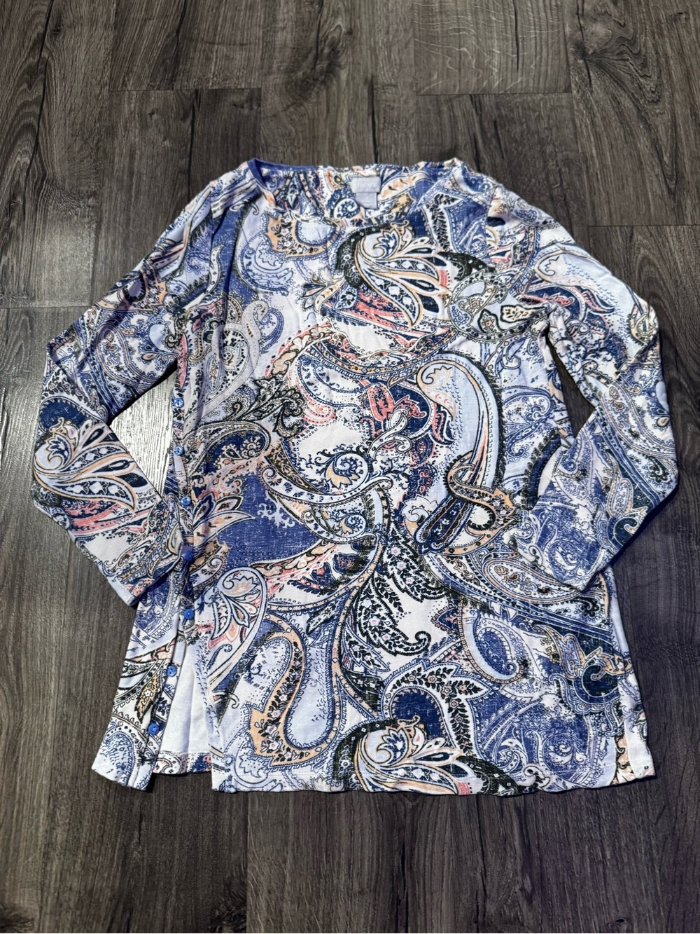 Chico's Blue and orange Paisley Long Sleeve Tee size small women